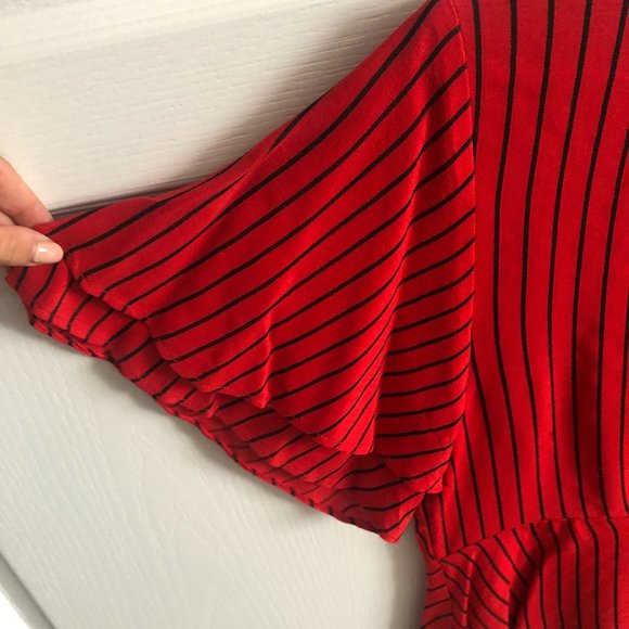 Zara | Short Sleeve Peplum Striped Fitted Top Shirt - Picture 3 of 6